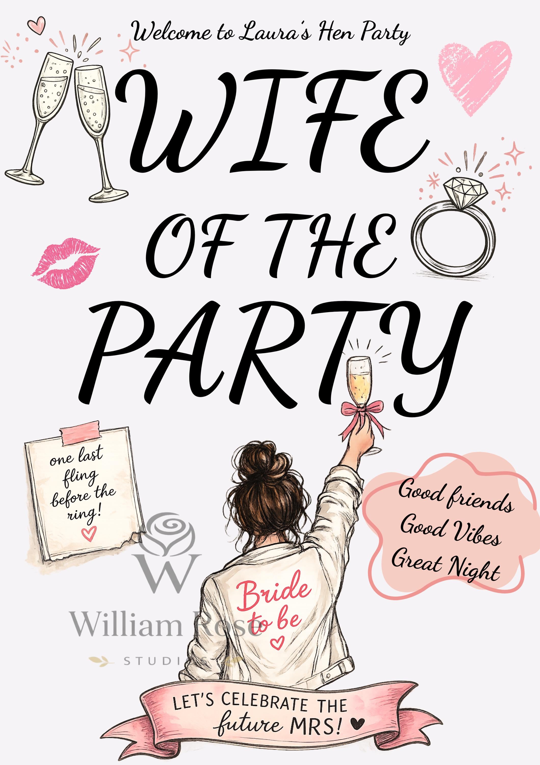Wife of the Party Hen Party Welcome Sign | Editable Template (Digital Download Only)