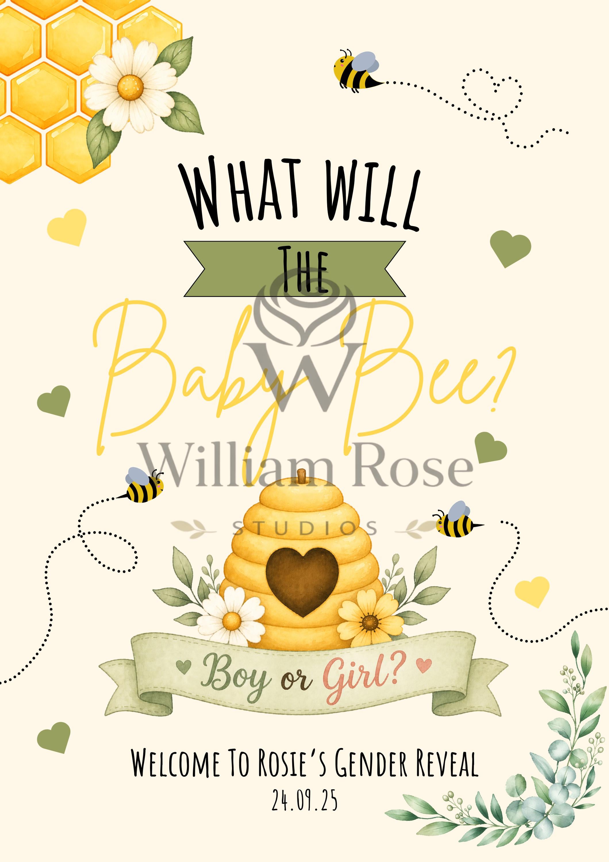 What Will the Baby Bee Gender Reveal Welcome Sign Editable Template (Digital Download Only)