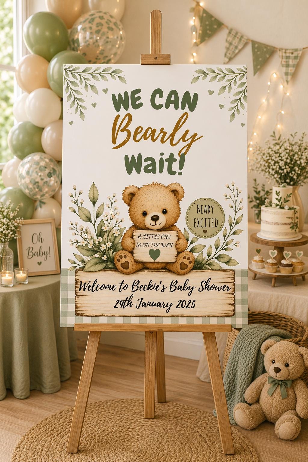 We Can Bearly Wait Baby Shower Welcome Sign Editable Template (Digital Download Only)
