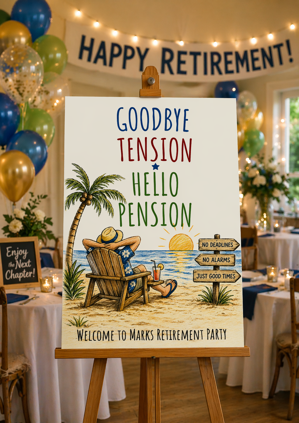 Goodbye Tension Hello Pension Retirement Party Editable Welcome Template (Digital Download Only)