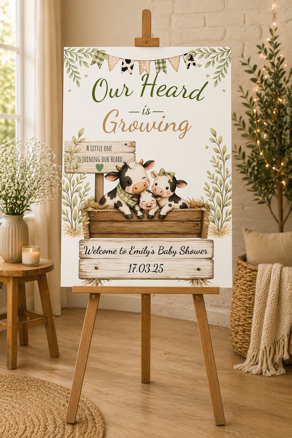 Our Heard is Growing Baby Shower Welcome Sign Editable Template (Digital Download Only)