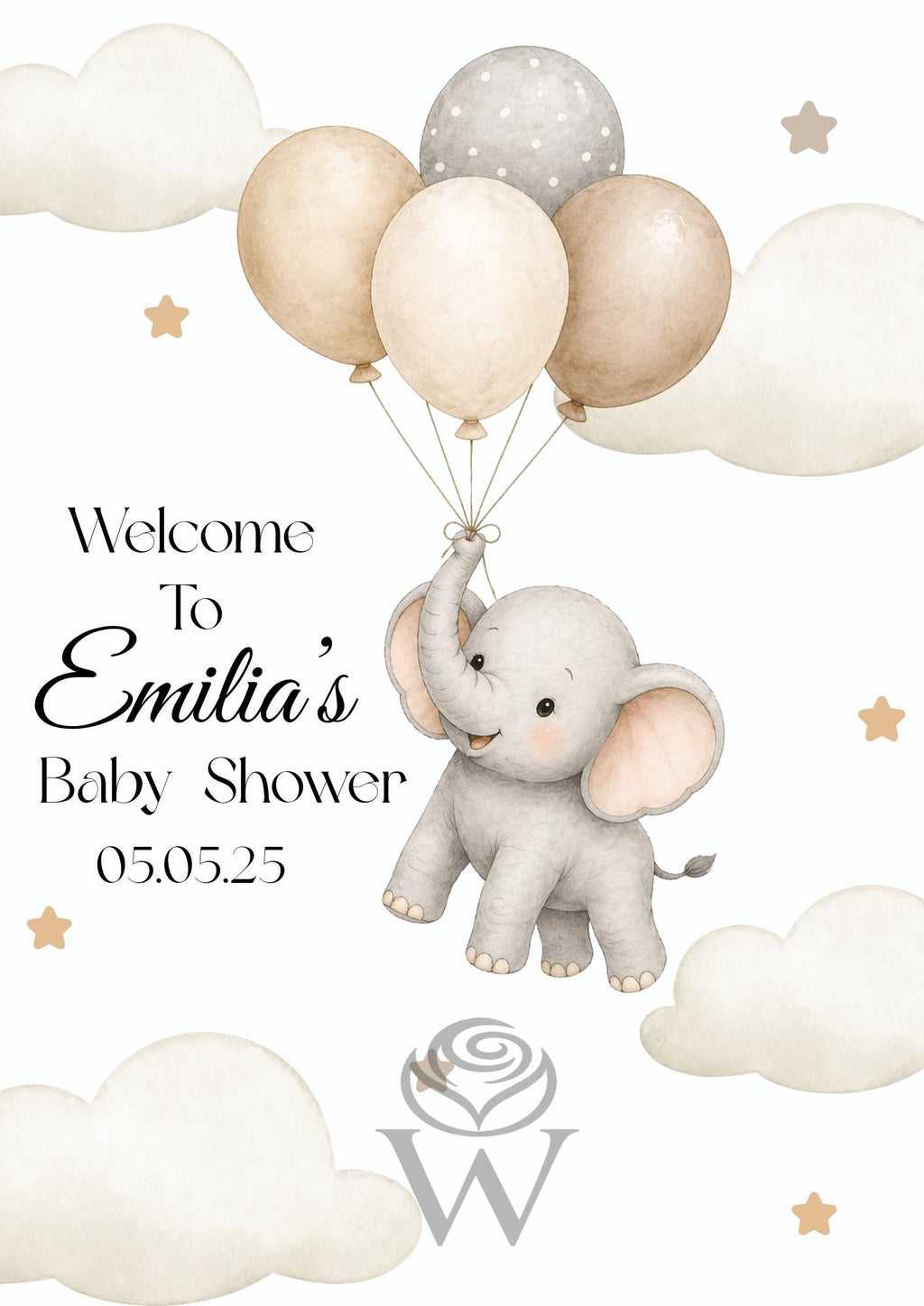 Flying Elephant Baby Shower Welcome Sign Editable Template (Digital Download Only)