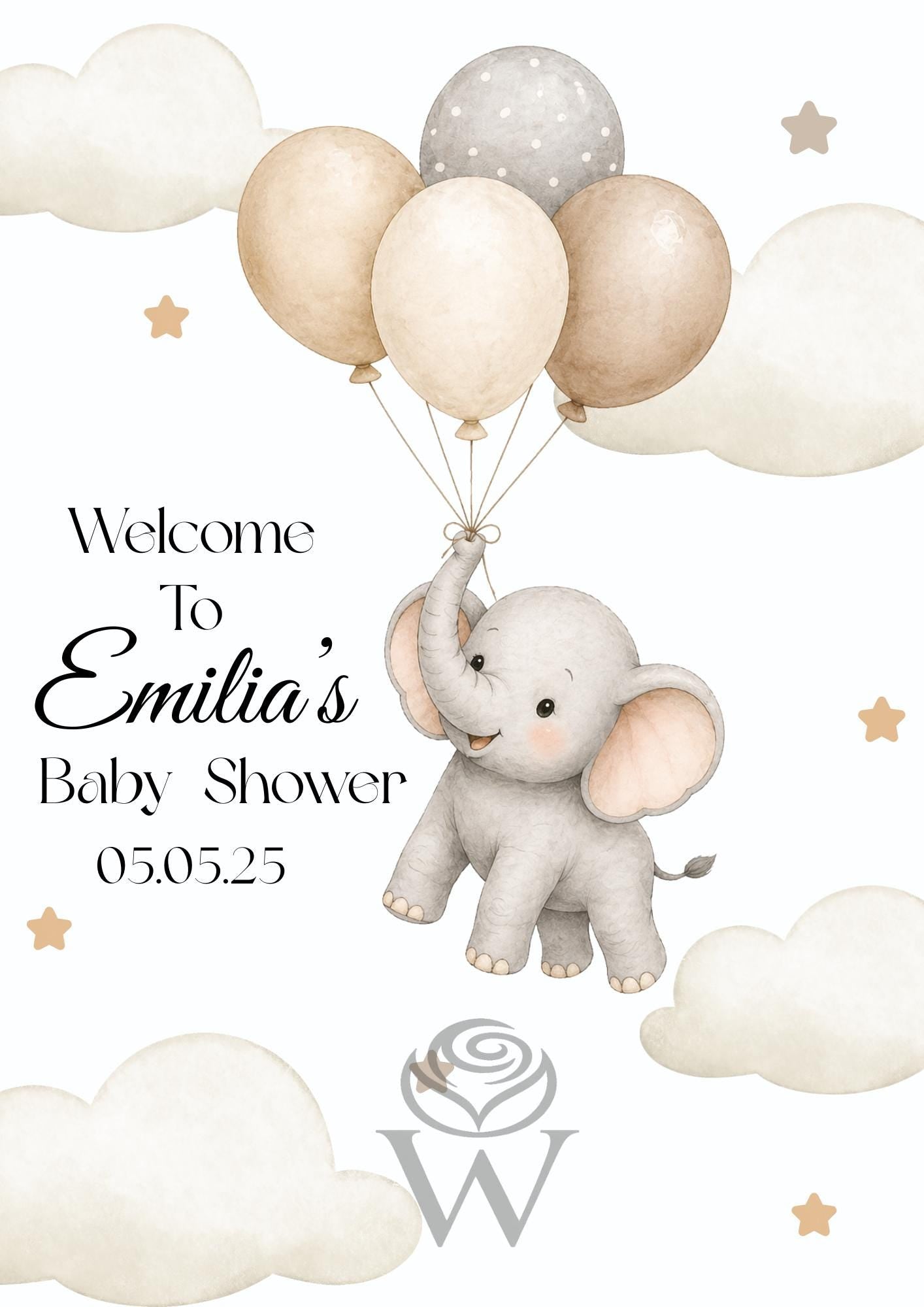 Flying Elephant Baby Shower Welcome Sign Editable Template (Digital Download Only)